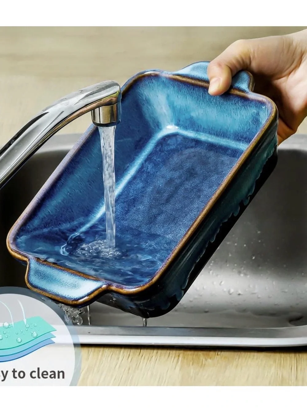 New Open Box Blue KOOV Bakeware Set Ceramic Baking Dish, 2Rectangular Casserole